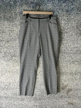Express Pants Womens 12R Gray Plaid Publicist Ankle Mid Rise Stretch Work Office